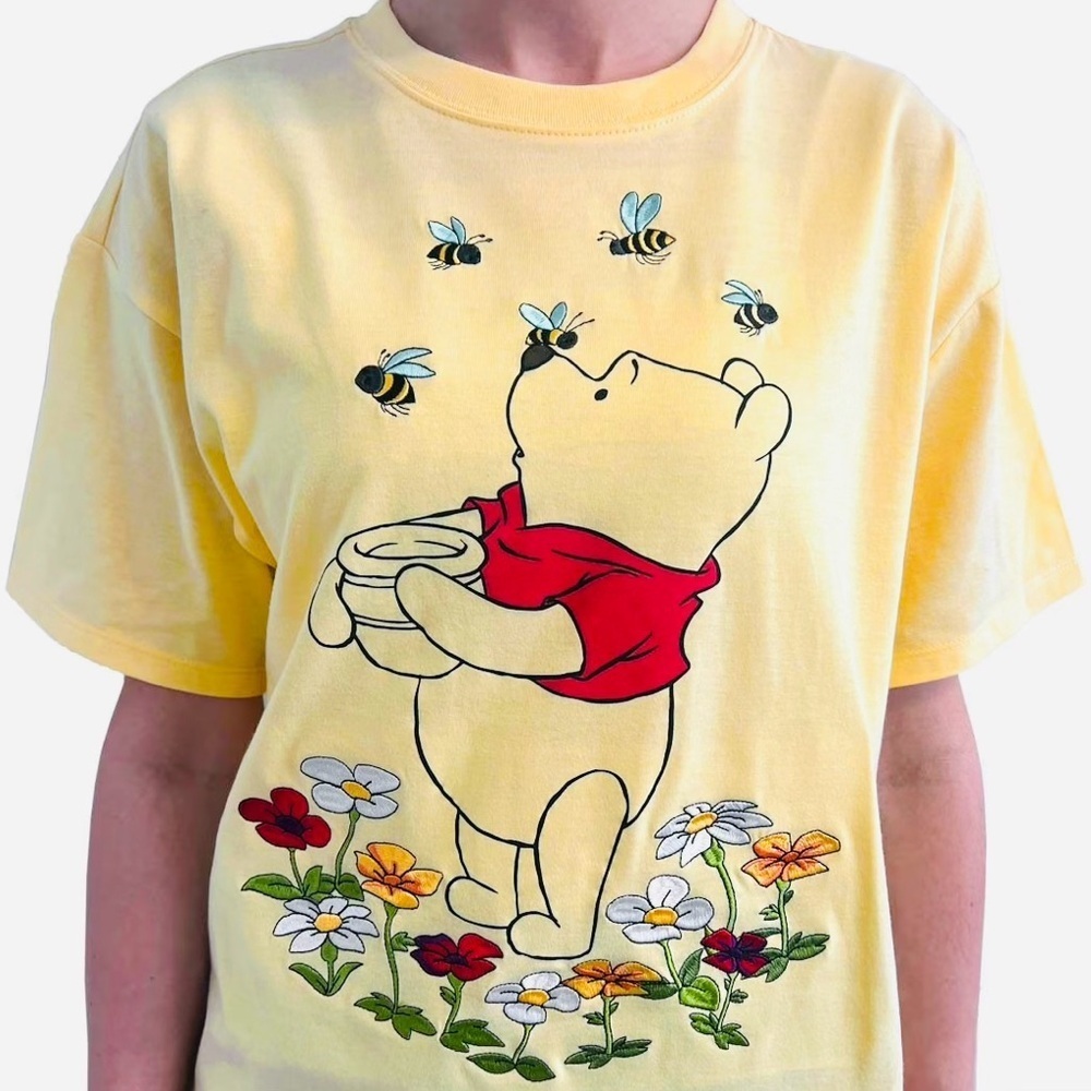 Disney Winnie the Pooh Embroidered Super Soft Yellow Tshirt, Medium